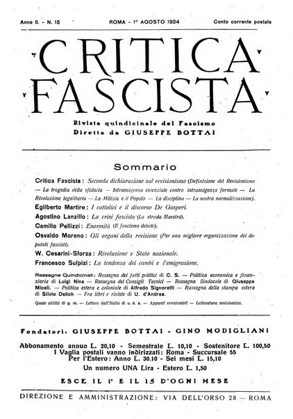 Critica fascista rivista quindicinale del fascismo diretta da Giuseppe Bottai