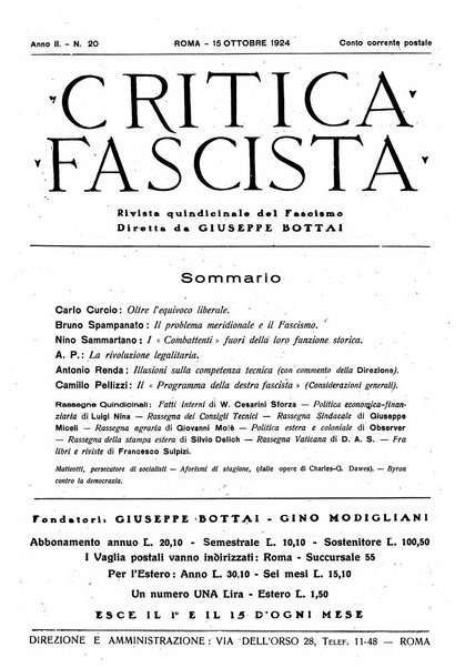 Critica fascista rivista quindicinale del fascismo diretta da Giuseppe Bottai