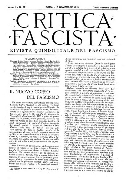 Critica fascista rivista quindicinale del fascismo diretta da Giuseppe Bottai