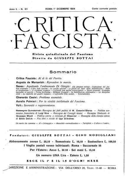 Critica fascista rivista quindicinale del fascismo diretta da Giuseppe Bottai