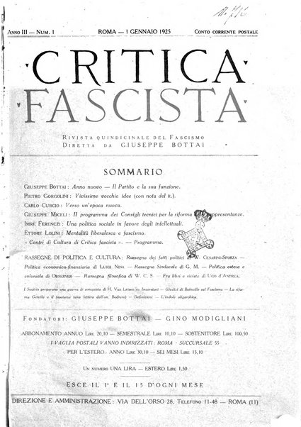 Critica fascista rivista quindicinale del fascismo diretta da Giuseppe Bottai