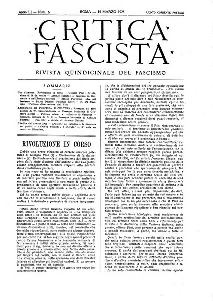 Critica fascista rivista quindicinale del fascismo diretta da Giuseppe Bottai