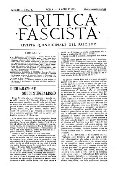 Critica fascista rivista quindicinale del fascismo diretta da Giuseppe Bottai