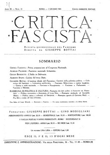 Critica fascista rivista quindicinale del fascismo diretta da Giuseppe Bottai