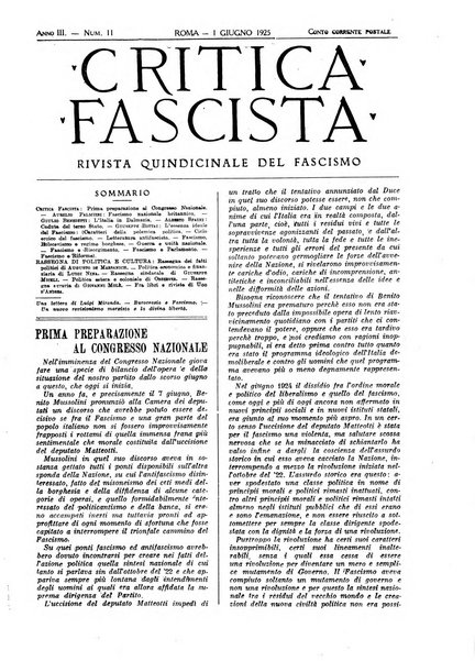 Critica fascista rivista quindicinale del fascismo diretta da Giuseppe Bottai