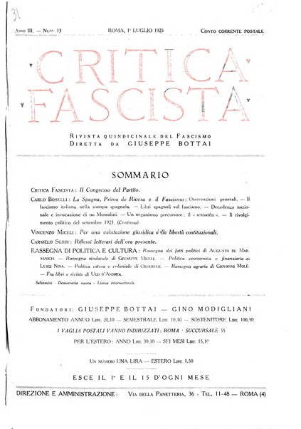 Critica fascista rivista quindicinale del fascismo diretta da Giuseppe Bottai