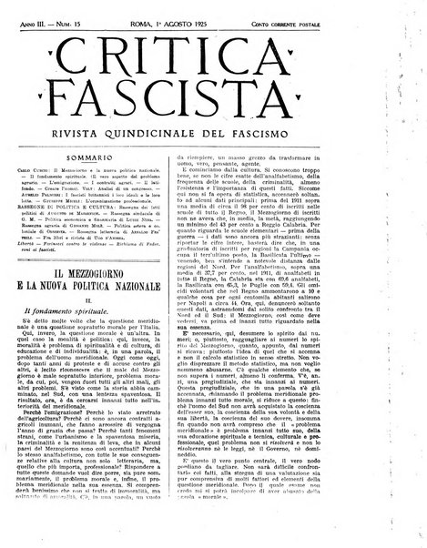 Critica fascista rivista quindicinale del fascismo diretta da Giuseppe Bottai