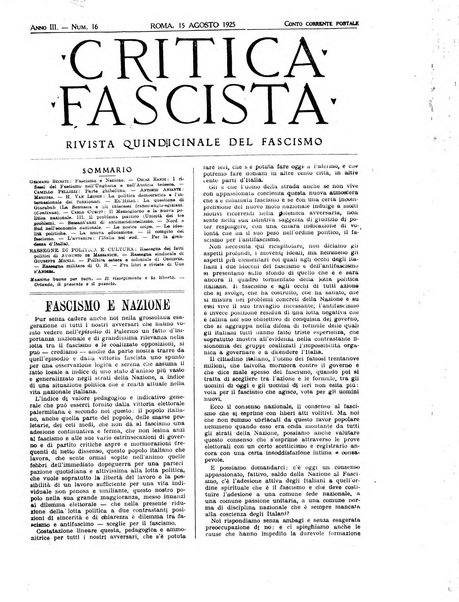 Critica fascista rivista quindicinale del fascismo diretta da Giuseppe Bottai