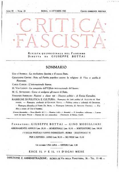 Critica fascista rivista quindicinale del fascismo diretta da Giuseppe Bottai