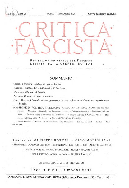 Critica fascista rivista quindicinale del fascismo diretta da Giuseppe Bottai