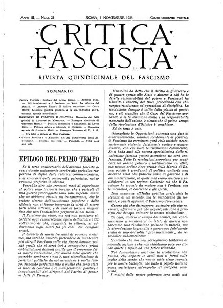 Critica fascista rivista quindicinale del fascismo diretta da Giuseppe Bottai