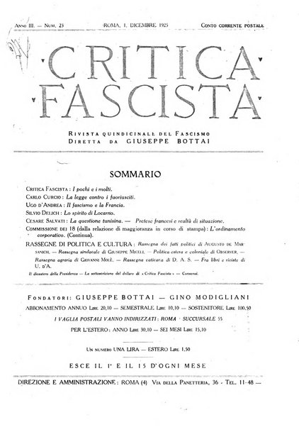 Critica fascista rivista quindicinale del fascismo diretta da Giuseppe Bottai