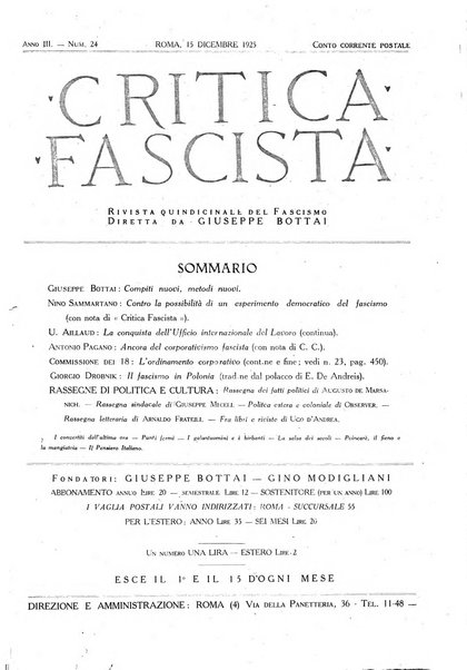 Critica fascista rivista quindicinale del fascismo diretta da Giuseppe Bottai