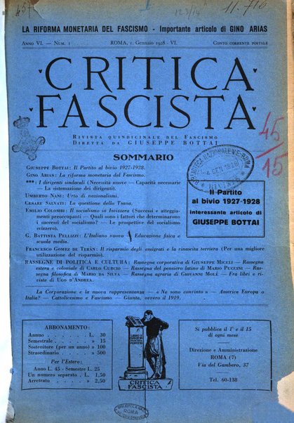 Critica fascista rivista quindicinale del fascismo diretta da Giuseppe Bottai