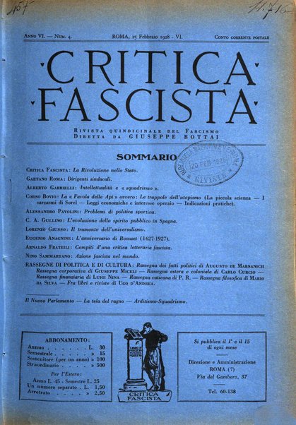 Critica fascista rivista quindicinale del fascismo diretta da Giuseppe Bottai