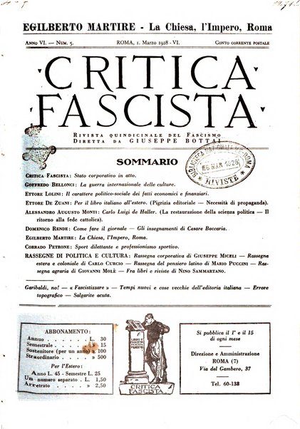 Critica fascista rivista quindicinale del fascismo diretta da Giuseppe Bottai