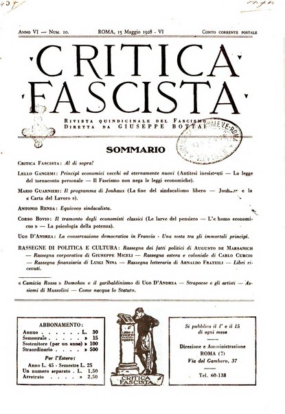 Critica fascista rivista quindicinale del fascismo diretta da Giuseppe Bottai