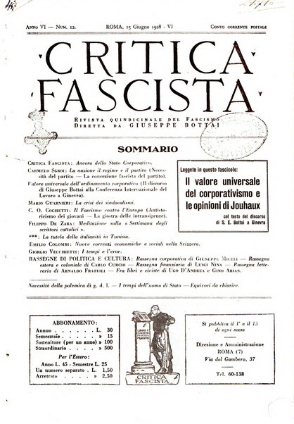 Critica fascista rivista quindicinale del fascismo diretta da Giuseppe Bottai