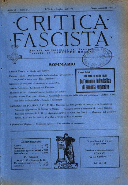 Critica fascista rivista quindicinale del fascismo diretta da Giuseppe Bottai