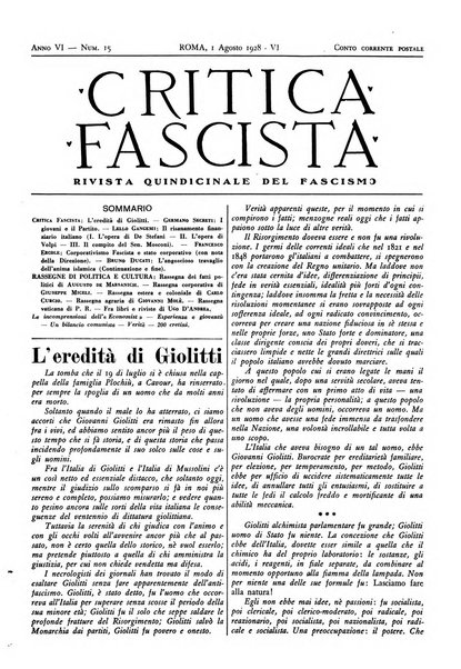 Critica fascista rivista quindicinale del fascismo diretta da Giuseppe Bottai