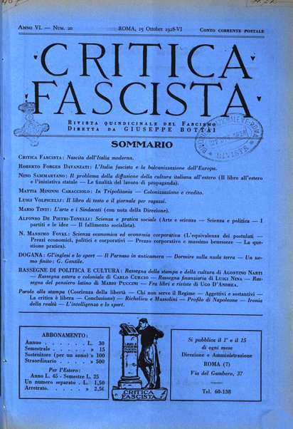 Critica fascista rivista quindicinale del fascismo diretta da Giuseppe Bottai