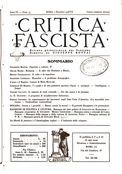 Critica fascista rivista quindicinale del fascismo diretta da Giuseppe Bottai