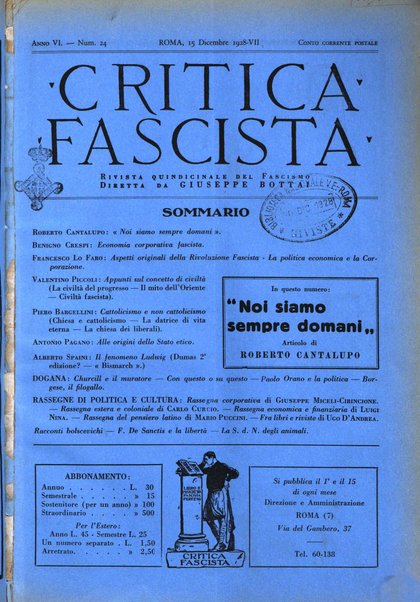 Critica fascista rivista quindicinale del fascismo diretta da Giuseppe Bottai