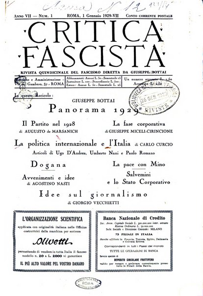 Critica fascista rivista quindicinale del fascismo diretta da Giuseppe Bottai