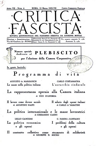 Critica fascista rivista quindicinale del fascismo diretta da Giuseppe Bottai