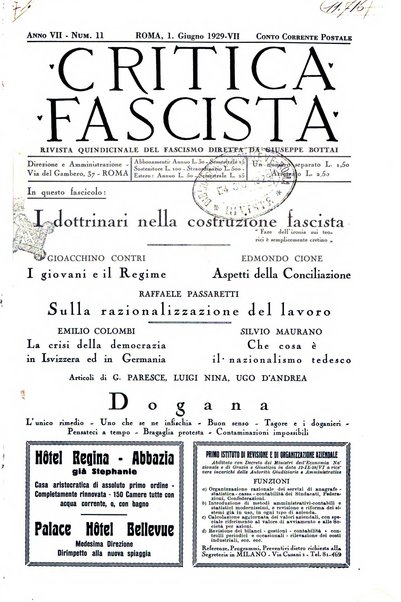 Critica fascista rivista quindicinale del fascismo diretta da Giuseppe Bottai