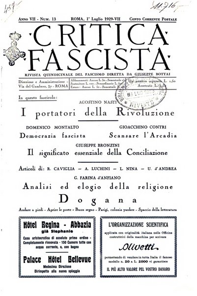 Critica fascista rivista quindicinale del fascismo diretta da Giuseppe Bottai