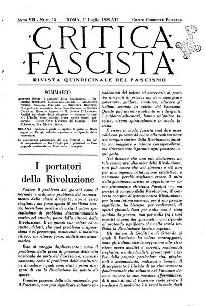 Critica fascista rivista quindicinale del fascismo diretta da Giuseppe Bottai