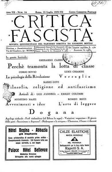 Critica fascista rivista quindicinale del fascismo diretta da Giuseppe Bottai