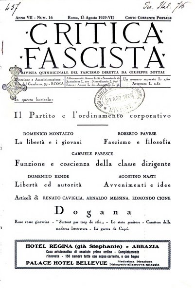 Critica fascista rivista quindicinale del fascismo diretta da Giuseppe Bottai