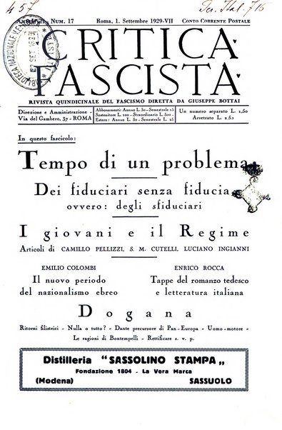 Critica fascista rivista quindicinale del fascismo diretta da Giuseppe Bottai