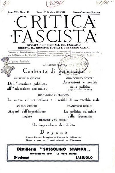 Critica fascista rivista quindicinale del fascismo diretta da Giuseppe Bottai