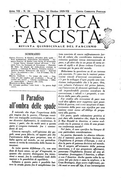 Critica fascista rivista quindicinale del fascismo diretta da Giuseppe Bottai