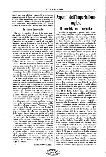 Critica fascista rivista quindicinale del fascismo diretta da Giuseppe Bottai