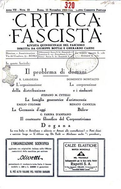 Critica fascista rivista quindicinale del fascismo diretta da Giuseppe Bottai