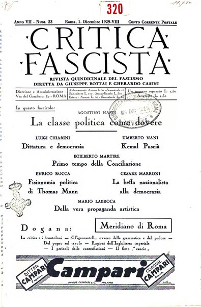 Critica fascista rivista quindicinale del fascismo diretta da Giuseppe Bottai