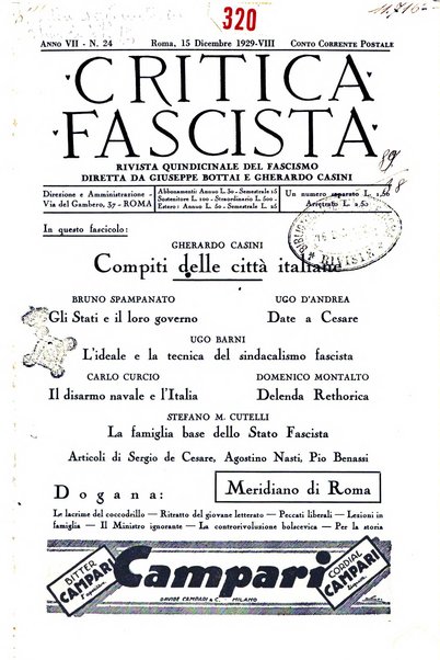 Critica fascista rivista quindicinale del fascismo diretta da Giuseppe Bottai