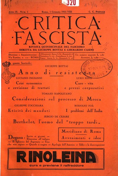 Critica fascista rivista quindicinale del fascismo diretta da Giuseppe Bottai