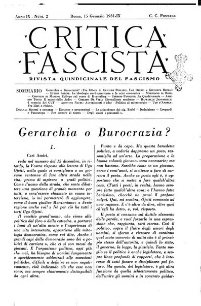 Critica fascista rivista quindicinale del fascismo diretta da Giuseppe Bottai