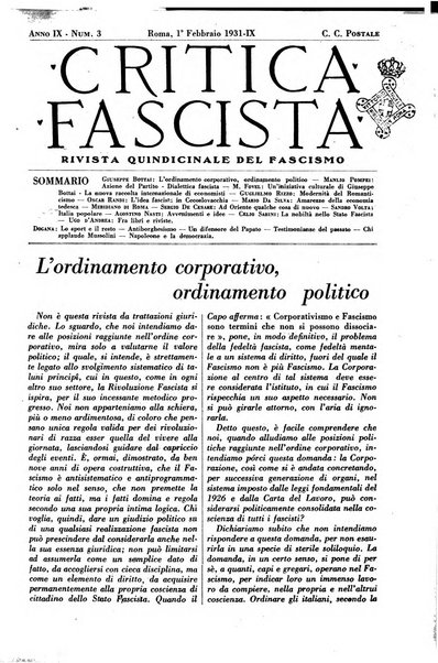 Critica fascista rivista quindicinale del fascismo diretta da Giuseppe Bottai