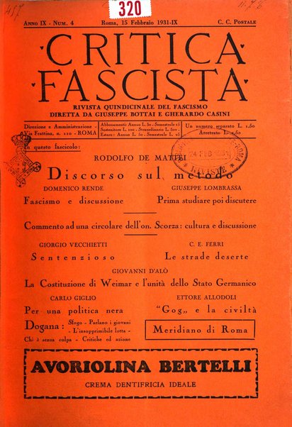 Critica fascista rivista quindicinale del fascismo diretta da Giuseppe Bottai