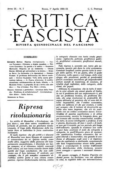 Critica fascista rivista quindicinale del fascismo diretta da Giuseppe Bottai