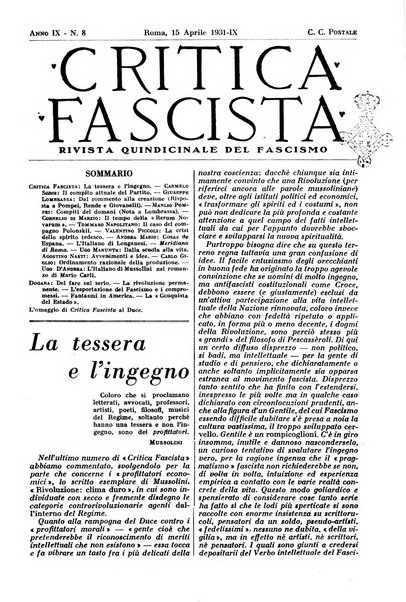 Critica fascista rivista quindicinale del fascismo diretta da Giuseppe Bottai