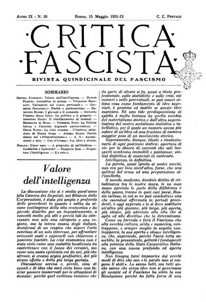 Critica fascista rivista quindicinale del fascismo diretta da Giuseppe Bottai