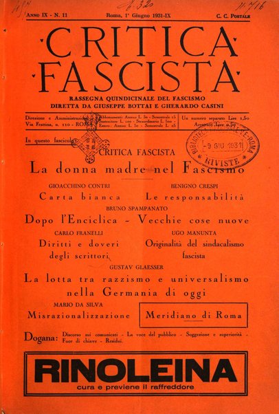 Critica fascista rivista quindicinale del fascismo diretta da Giuseppe Bottai