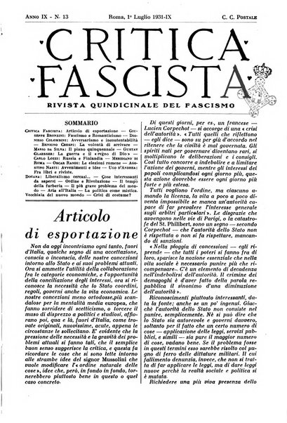 Critica fascista rivista quindicinale del fascismo diretta da Giuseppe Bottai